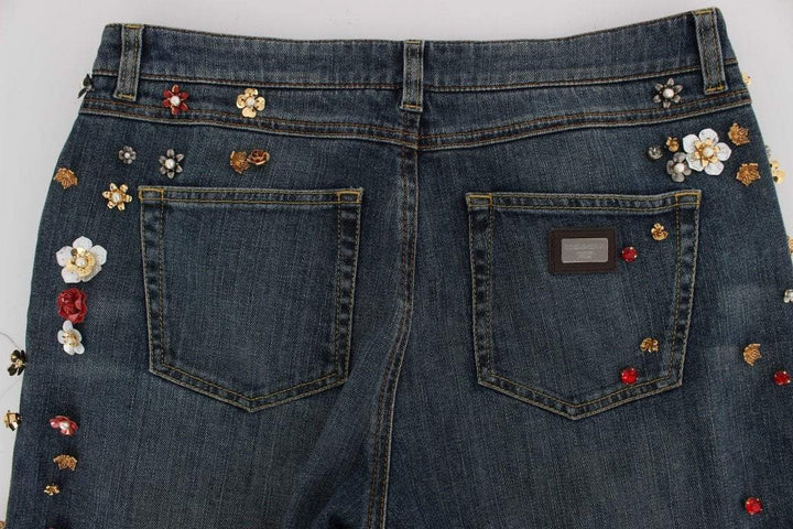 Dolce & Gabbana  Crystal Roses Heart Embellished Jeans #women, Blue, Brand_Dolce & Gabbana, Catch, Dolce & Gabbana, feed-agegroup-adult, feed-color-blue, feed-gender-female, feed-size-IT38|XS, feed-size-IT44|L, Gender_Women, IT38|XS, IT44|L, Jeans & Pants - Women - Clothing, Kogan at SEYMAYKA