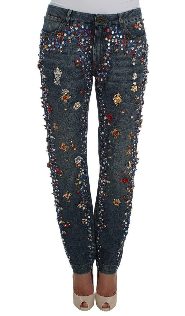 Dolce & Gabbana  Crystal Roses Heart Embellished Jeans #women, Blue, Brand_Dolce & Gabbana, Catch, Dolce & Gabbana, feed-agegroup-adult, feed-color-blue, feed-gender-female, feed-size-IT38|XS, feed-size-IT44|L, Gender_Women, IT38|XS, IT44|L, Jeans & Pants - Women - Clothing, Kogan at SEYMAYKA