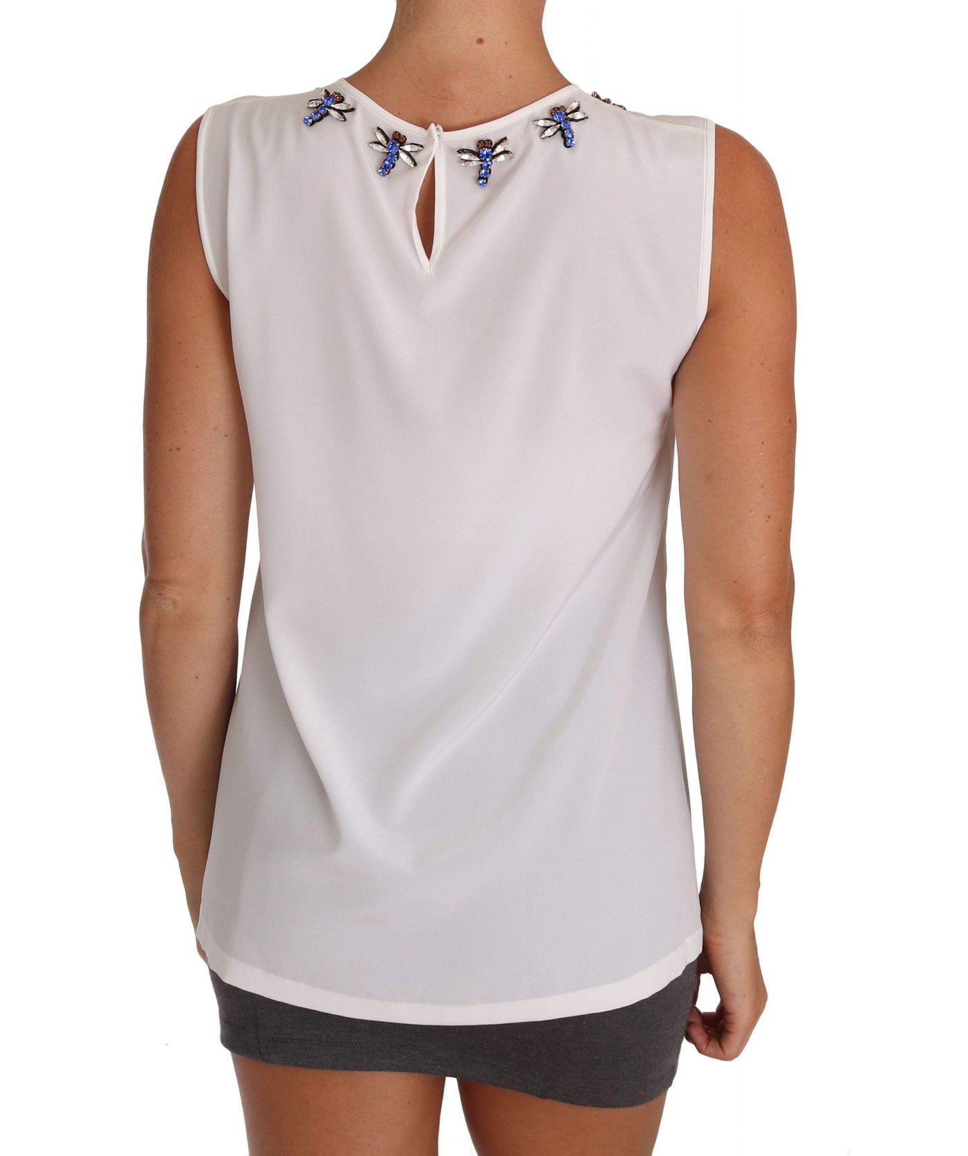Dolce & Gabbana  White Silk Crystal Embellished Fly T-shirt #women, Brand_Dolce & Gabbana, Catch, Dolce & Gabbana, feed-agegroup-adult, feed-color-white, feed-gender-female, feed-size-IT40|S, Gender_Women, IT40|S, Kogan, Tops & T-Shirts - Women - Clothing, White, Women - New Arrivals at SEYMAYKA