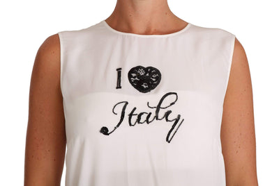 Dolce & Gabbana  White Silk I LOVE ITALY Cami T-shirt #women, Brand_Dolce & Gabbana, Catch, Dolce & Gabbana, feed-agegroup-adult, feed-color-white, feed-gender-female, feed-size-IT46 | L, Gender_Women, IT46 | L, Kogan, Tops & T-Shirts - Women - Clothing, White, Women - New Arrivals at SEYMAYKA