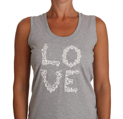 Dolce & Gabbana Gray and white Cami Tank Gray LOVE Cotton Top Dolce & Gabbana, feed-agegroup-adult, feed-color-Gray, feed-gender-female, Gray, IT40|S, Tops & T-Shirts - Women - Clothing, Women - New Arrivals at SEYMAYKA
