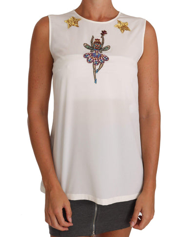 Dolce & Gabbana  White Silk Embellished Crystal Sequin Fairy Top #women, Brand_Dolce & Gabbana, Catch, Dolce & Gabbana, feed-agegroup-adult, feed-color-white, feed-gender-female, feed-size-IT40|S, feed-size-IT42|M, Gender_Women, IT40|S, IT42|M, Kogan, Tops & T-Shirts - Women - Clothing, White, Women - New Arrivals at SEYMAYKA