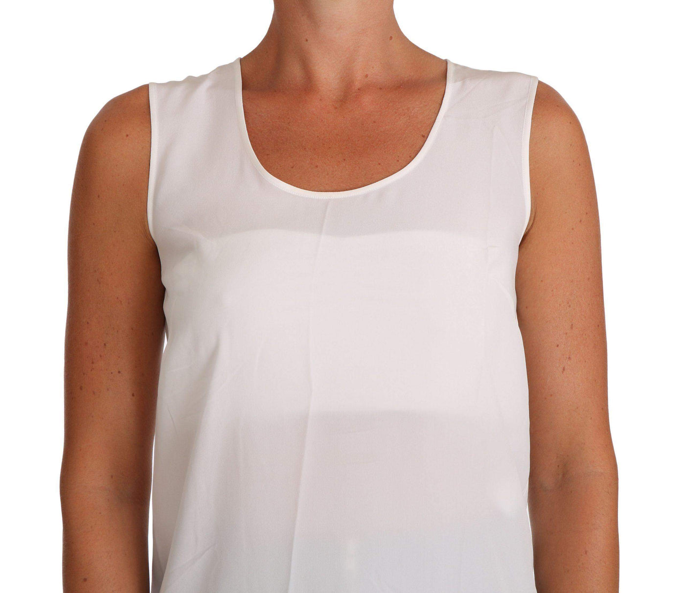 Dolce & Gabbana  White Silk A-line Sleeveless Blouse T-Shirt Top #women, Brand_Dolce & Gabbana, Catch, Dolce & Gabbana, feed-agegroup-adult, feed-color-white, feed-gender-female, feed-size-IT36|XXS, feed-size-IT38|XS, feed-size-IT44|L, feed-size-IT48 | XL, Gender_Women, IT36|XXS, IT38|XS, IT44|L, IT48 | XL, Kogan, Tops & T-Shirts - Women - Clothing, White, Women - New Arrivals at SEYMAYKA