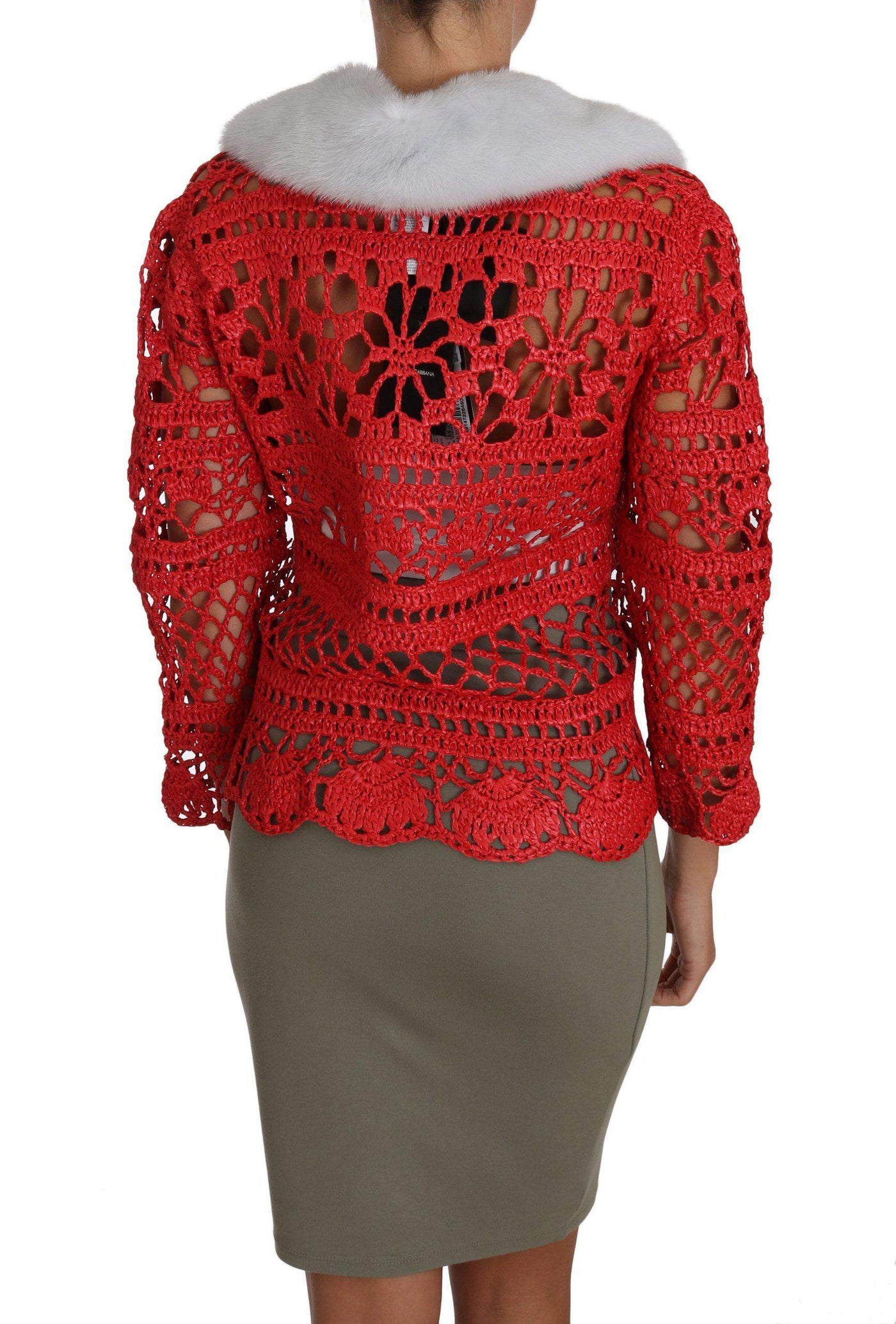 Dolce & Gabbana  Red Cardigan Crochet Knit Raffia Sweater #women, Brand_Dolce & Gabbana, Catch, Dolce & Gabbana, feed-agegroup-adult, feed-color-red, feed-gender-female, feed-size-IT42|M, Gender_Women, IT42|M, Kogan, Red, Sweaters - Women - Clothing, Women - New Arrivals at SEYMAYKA