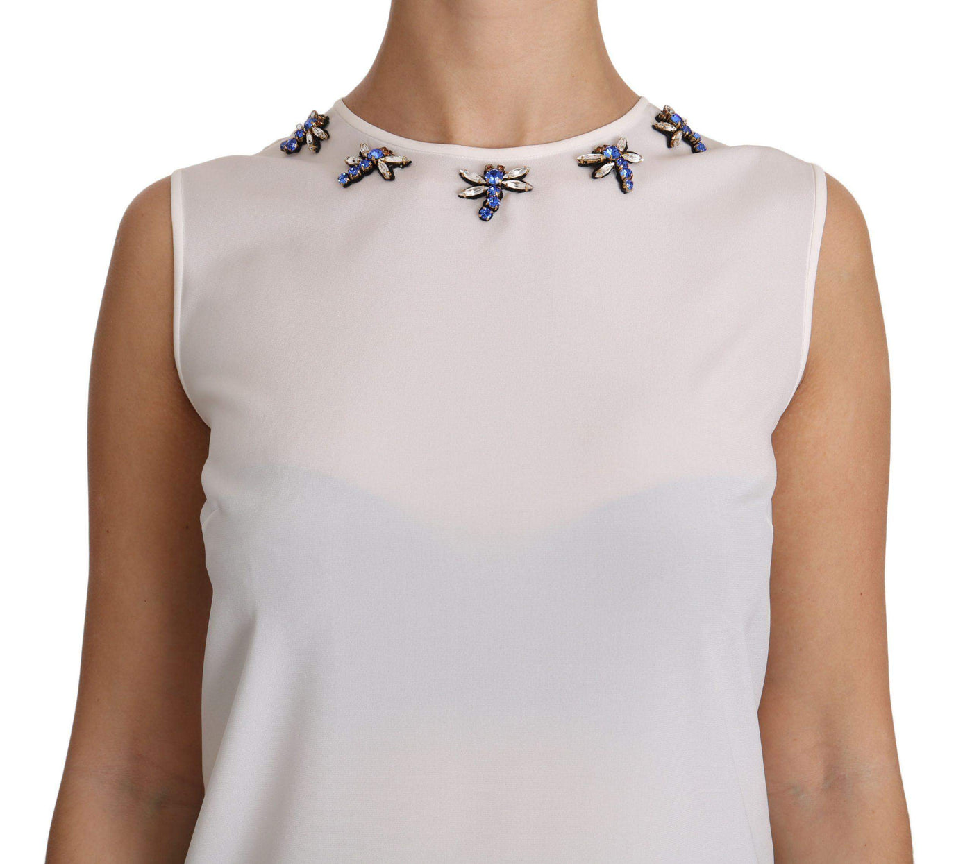 Dolce & Gabbana  White Silk Embellished Crystal Dragonfly Top #women, Brand_Dolce & Gabbana, Catch, Dolce & Gabbana, feed-agegroup-adult, feed-color-white, feed-gender-female, feed-size-IT40|S, Gender_Women, IT40|S, Kogan, Tops & T-Shirts - Women - Clothing, White, Women - New Arrivals at SEYMAYKA