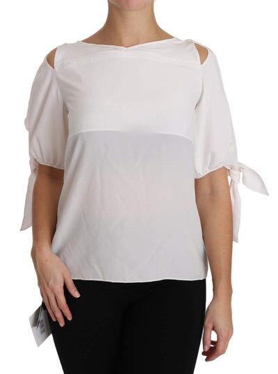 Dolce & Gabbana  Solid White Silk Off Shoulder Blouse Top #women, Brand_Dolce & Gabbana, Catch, Dolce & Gabbana, feed-agegroup-adult, feed-color-white, feed-gender-female, feed-size-IT40 | M, Gender_Women, IT40 | M, Kogan, Tops & T-Shirts - Women - Clothing, White, Women - New Arrivals at SEYMAYKA