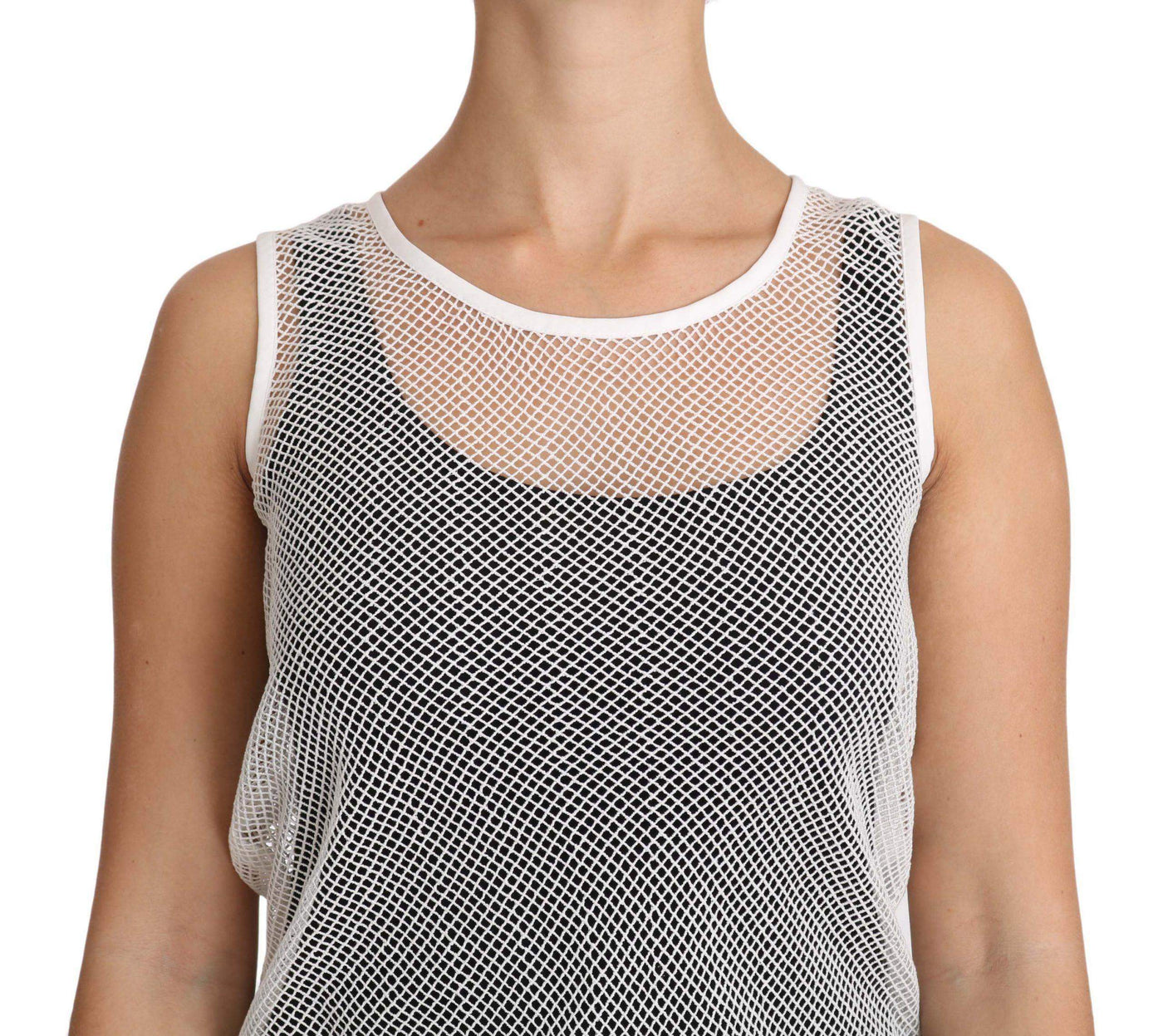 Dolce & Gabbana  White Net  Transparent Sleeveless Tank Top #women, Brand_Dolce & Gabbana, Catch, Dolce & Gabbana, feed-agegroup-adult, feed-color-white, feed-gender-female, feed-size-IT36 | XS, feed-size-IT40|S, feed-size-IT42|M, feed-size-IT44|L, feed-size-IT46|XL, Gender_Women, IT36 | XS, IT40|S, IT42|M, IT44|L, IT46|XL, Kogan, Tops & T-Shirts - Women - Clothing, White, Women - New Arrivals at SEYMAYKA