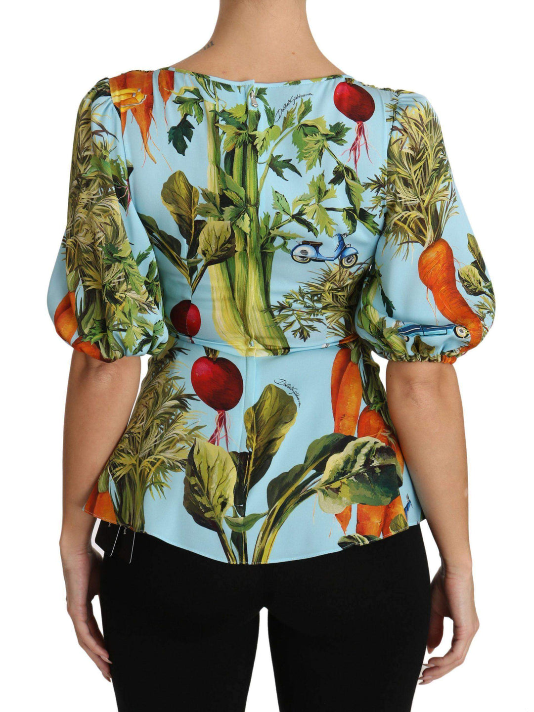 Dolce & Gabbana  Multicolor Vegetable Print Silk Top Peplum Wrap Blouse #women, Brand_Dolce & Gabbana, Catch, Dolce & Gabbana, feed-agegroup-adult, feed-color-multicolor, feed-gender-female, feed-size-IT44|L, Gender_Women, IT36 | XS, IT44|L, Kogan, Multicolor, Tops & T-Shirts - Women - Clothing, Women - New Arrivals at SEYMAYKA