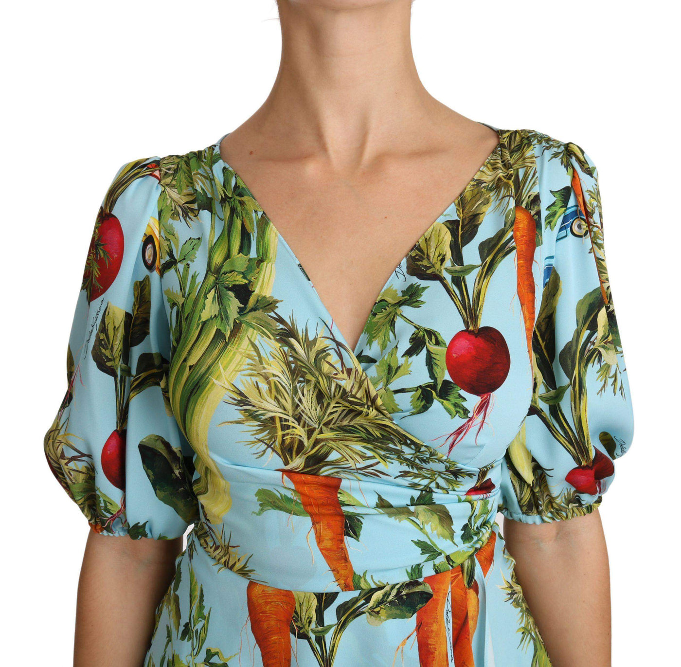 Dolce & Gabbana  Multicolor Vegetable Print Silk Top Peplum Wrap Blouse #women, Brand_Dolce & Gabbana, Catch, Dolce & Gabbana, feed-agegroup-adult, feed-color-multicolor, feed-gender-female, feed-size-IT44|L, Gender_Women, IT36 | XS, IT44|L, Kogan, Multicolor, Tops & T-Shirts - Women - Clothing, Women - New Arrivals at SEYMAYKA