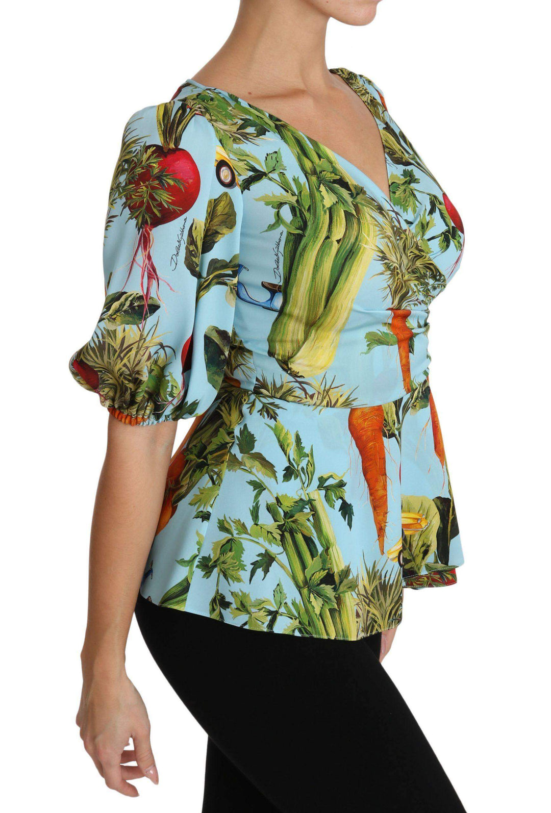 Dolce & Gabbana  Multicolor Vegetable Print Silk Top Peplum Wrap Blouse #women, Brand_Dolce & Gabbana, Catch, Dolce & Gabbana, feed-agegroup-adult, feed-color-multicolor, feed-gender-female, feed-size-IT44|L, Gender_Women, IT36 | XS, IT44|L, Kogan, Multicolor, Tops & T-Shirts - Women - Clothing, Women - New Arrivals at SEYMAYKA