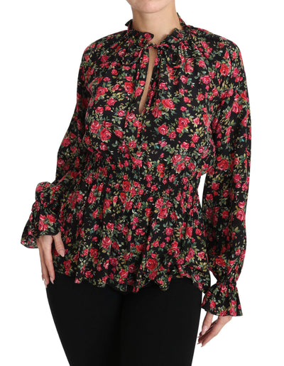 Dolce & Gabbana Black Rose Print Floral Shirt Top Blouse #women, Black, Brand_Dolce & Gabbana, Catch, Dolce & Gabbana, feed-agegroup-adult, feed-color-black, feed-gender-female, feed-size-IT36|XXS, feed-size-IT38|XS, feed-size-IT44|L, Gender_Women, IT36|XXS, IT38|XS, IT40|S, IT44|L, IT46|XL, Kogan, Tops & T-Shirts - Women - Clothing, Women - New Arrivals at SEYMAYKA
