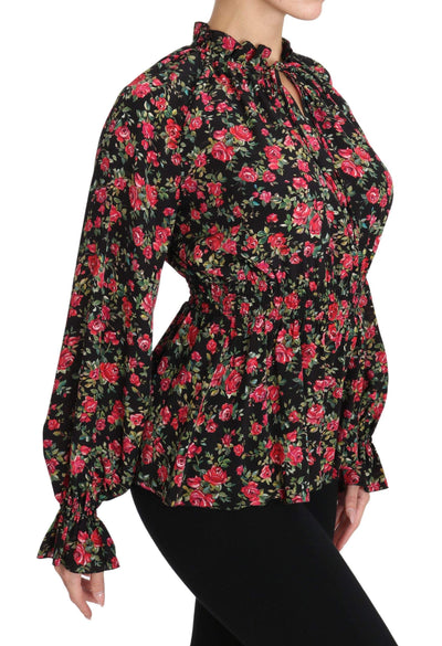 Dolce & Gabbana Black Rose Print Floral Shirt Top Blouse #women, Black, Brand_Dolce & Gabbana, Catch, Dolce & Gabbana, feed-agegroup-adult, feed-color-black, feed-gender-female, feed-size-IT36|XXS, feed-size-IT38|XS, feed-size-IT44|L, Gender_Women, IT36|XXS, IT38|XS, IT40|S, IT44|L, IT46|XL, Kogan, Tops & T-Shirts - Women - Clothing, Women - New Arrivals at SEYMAYKA