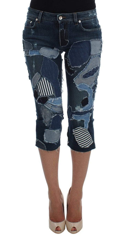 Dolce & Gabbana  Stretch Blue Patchwork Jeans Shorts #women, Blue, Brand_Dolce & Gabbana, Catch, Dolce & Gabbana, feed-agegroup-adult, feed-color-blue, feed-gender-female, feed-size-IT36 | XS, feed-size-IT40|S, Gender_Women, IT36 | XS, IT38|XS, IT40|S, Kogan, Shorts - Women - Clothing at SEYMAYKA
