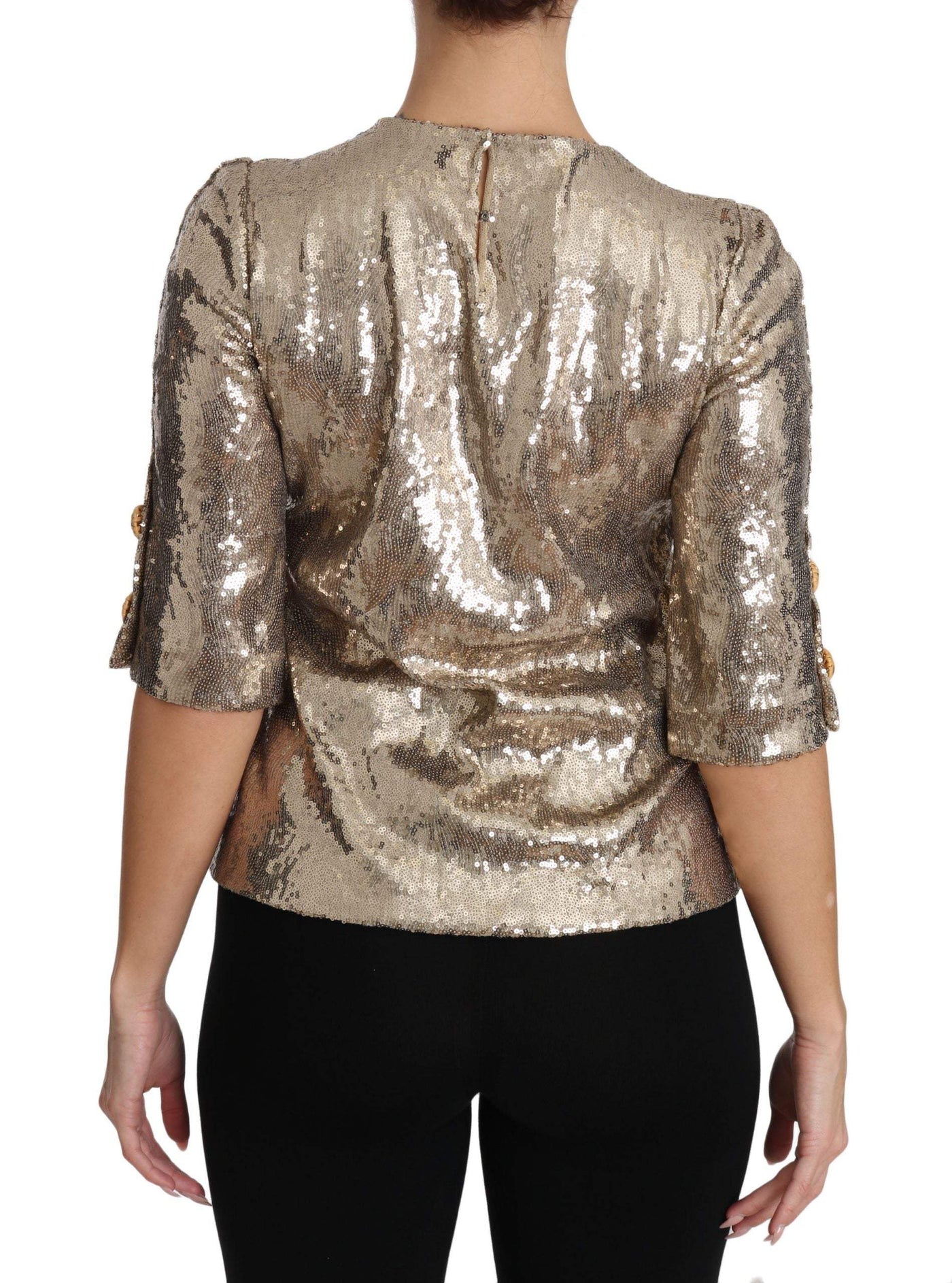 Dolce & Gabbana  Gold Sequined Parrot Crystal Blouse #women, Brand_Dolce & Gabbana, Catch, Dolce & Gabbana, feed-agegroup-adult, feed-color-gold, feed-gender-female, feed-size-IT36 | XS, feed-size-IT40|S, feed-size-IT46 | L, Gender_Women, Gold, IT36 | XS, IT40|S, IT46 | L, Kogan, Tops & T-Shirts - Women - Clothing, Women - New Arrivals at SEYMAYKA