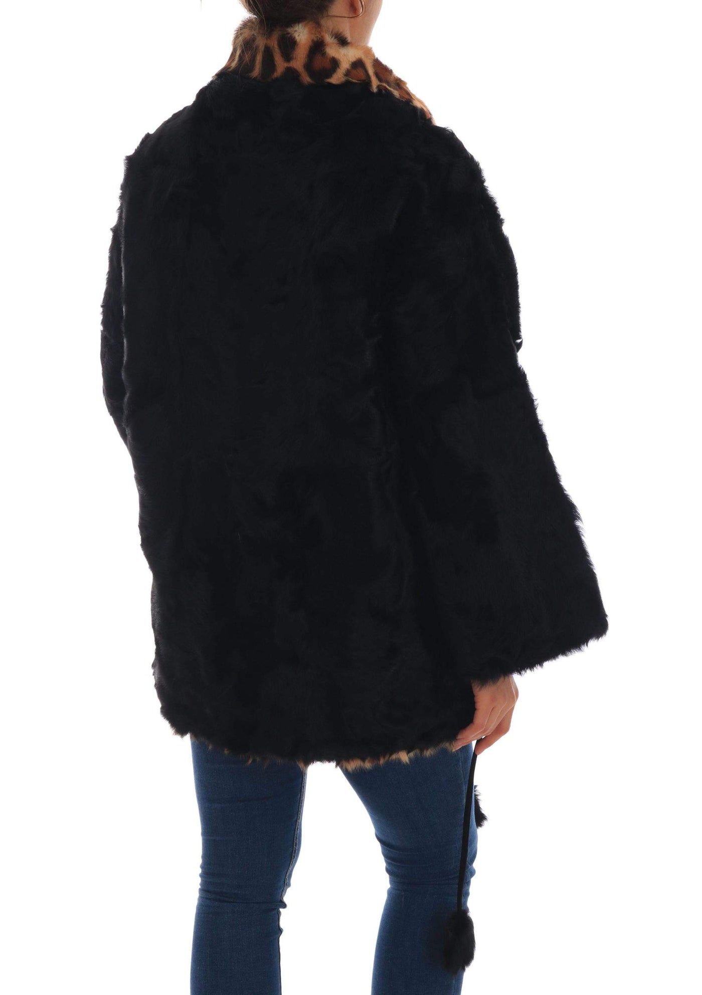 Dolce & Gabbana  Black Lamb Leopard Print Fur Coat Jacket #women, Black, Brand_Dolce & Gabbana, Catch, Dolce & Gabbana, feed-agegroup-adult, feed-color-black, feed-gender-female, feed-size-IT36 | XS, Gender_Women, IT36 | XS, Kogan, Sweaters - Women - Clothing, Women - New Arrivals at SEYMAYKA