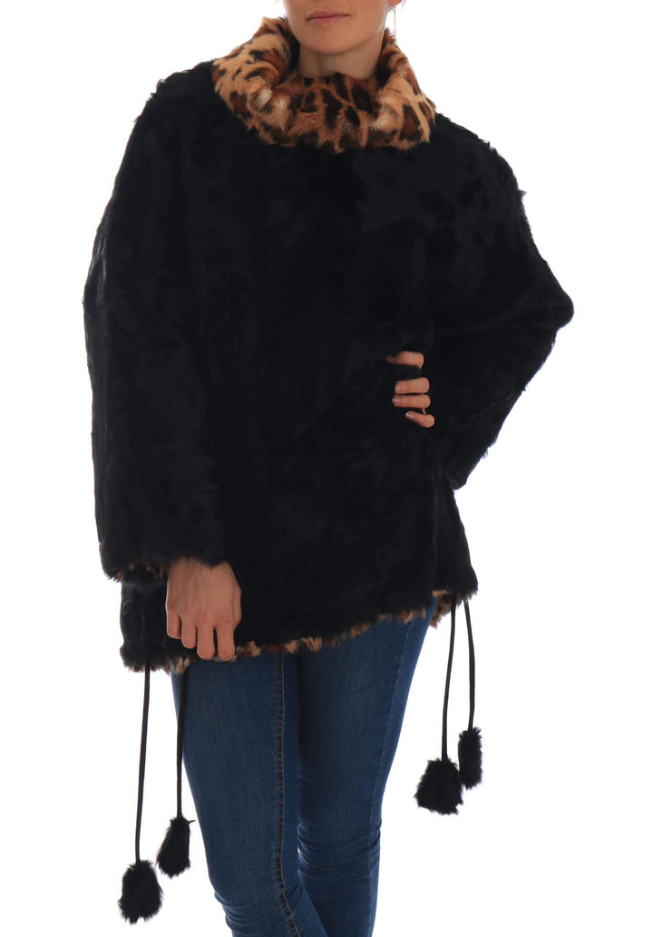 Dolce & Gabbana  Black Lamb Leopard Print Fur Coat Jacket #women, Black, Brand_Dolce & Gabbana, Catch, Dolce & Gabbana, feed-agegroup-adult, feed-color-black, feed-gender-female, feed-size-IT36 | XS, Gender_Women, IT36 | XS, Kogan, Sweaters - Women - Clothing, Women - New Arrivals at SEYMAYKA