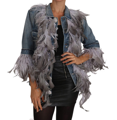 Dolce & Gabbana  Denim Jacket Feathers Embellished Buttons #women, Blue, Brand_Dolce & Gabbana, Catch, Dolce & Gabbana, feed-agegroup-adult, feed-color-blue, feed-gender-female, feed-size-IT40|S, Gender_Women, IT40|S, Jackets & Coats - Women - Clothing, Kogan, Women - New Arrivals at SEYMAYKA
