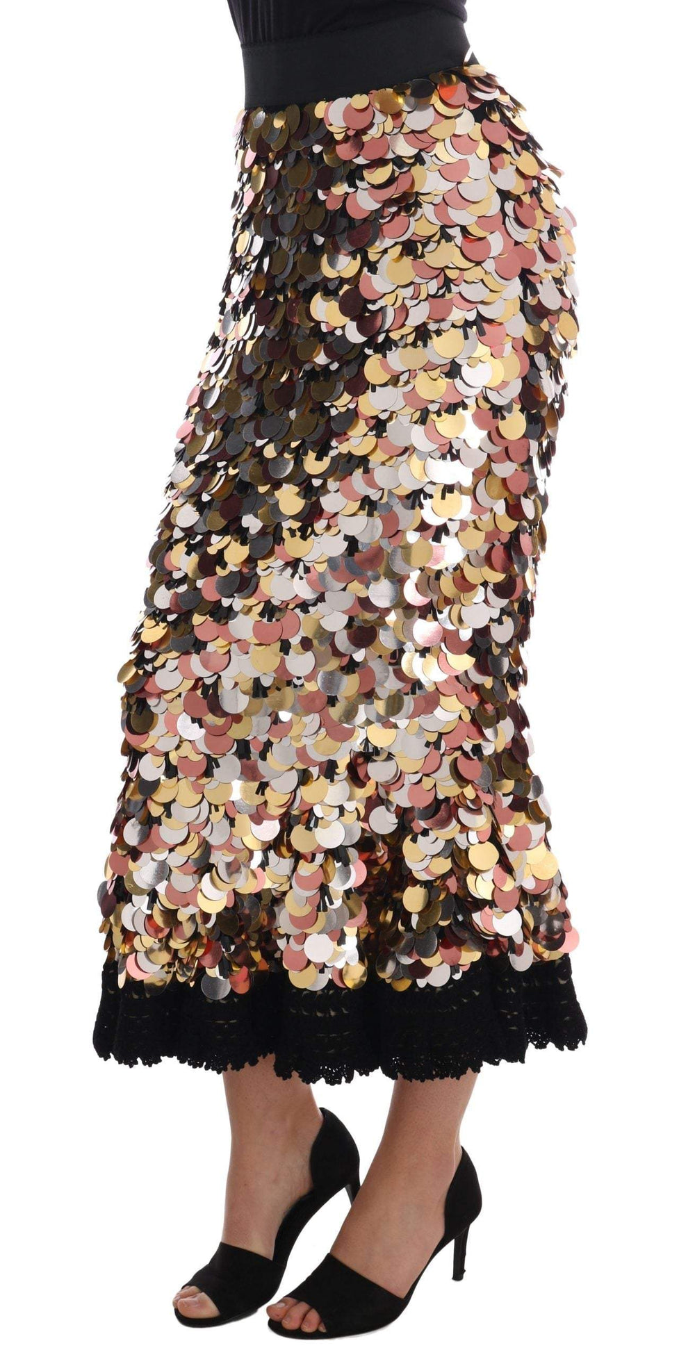 Dolce & Gabbana  Gold Sequined Peplum High Waist Skirt #women, Black, Brand_Dolce & Gabbana, Catch, Dolce & Gabbana, feed-agegroup-adult, feed-color-black, feed-gender-female, feed-size-IT38|XS, Gender_Women, IT38|XS, Kogan, Skirts - Women - Clothing, Women - New Arrivals at SEYMAYKA