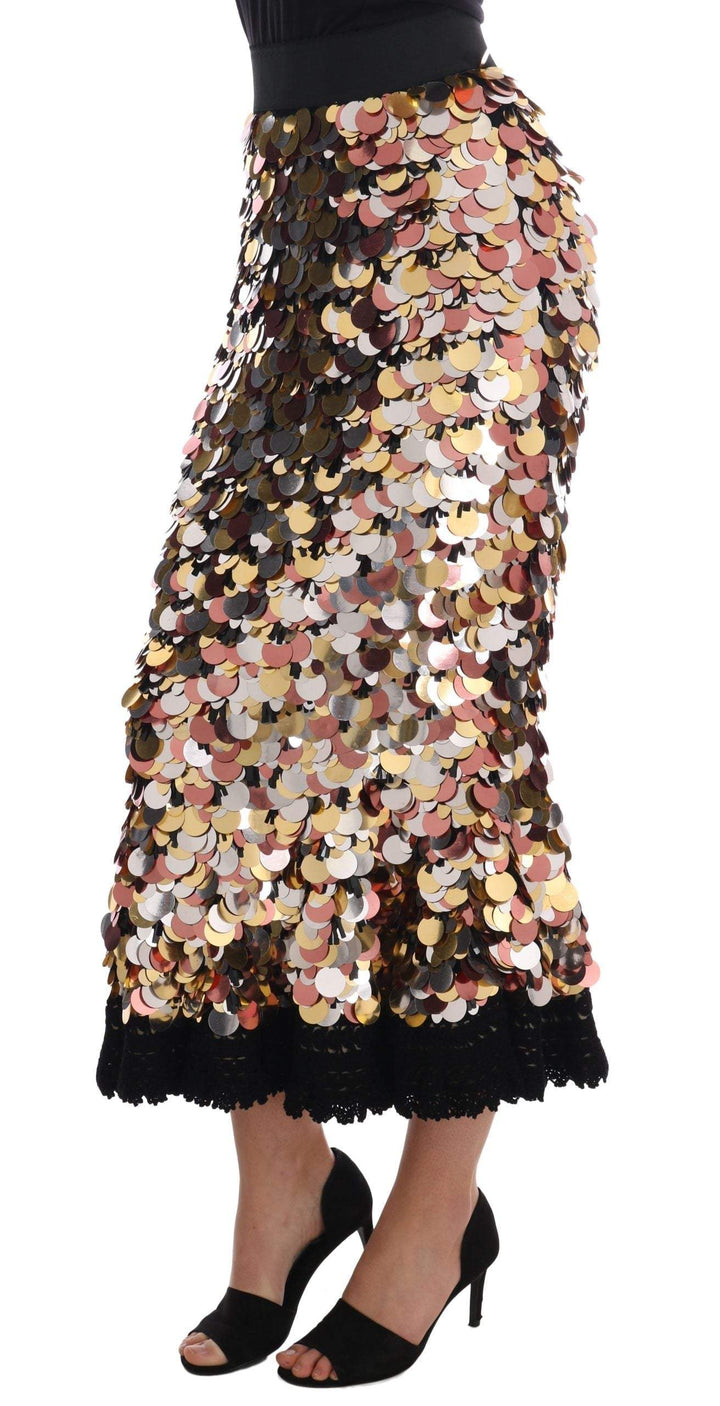 Dolce & Gabbana  Gold Sequined Peplum High Waist Skirt #women, Black, Brand_Dolce & Gabbana, Catch, Dolce & Gabbana, feed-agegroup-adult, feed-color-black, feed-gender-female, feed-size-IT38|XS, Gender_Women, IT38|XS, Kogan, Skirts - Women - Clothing, Women - New Arrivals at SEYMAYKA