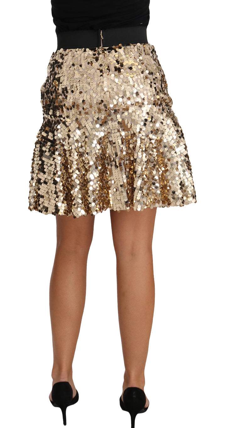 Dolce & Gabbana Gold A-line Sequin Mini Skirt Dolce & Gabbana, feed-agegroup-adult, feed-color-Gold, feed-gender-female, Gold, IT36|XXS, IT42|M, IT44|L, Skirts - Women - Clothing, Women - New Arrivals at SEYMAYKA