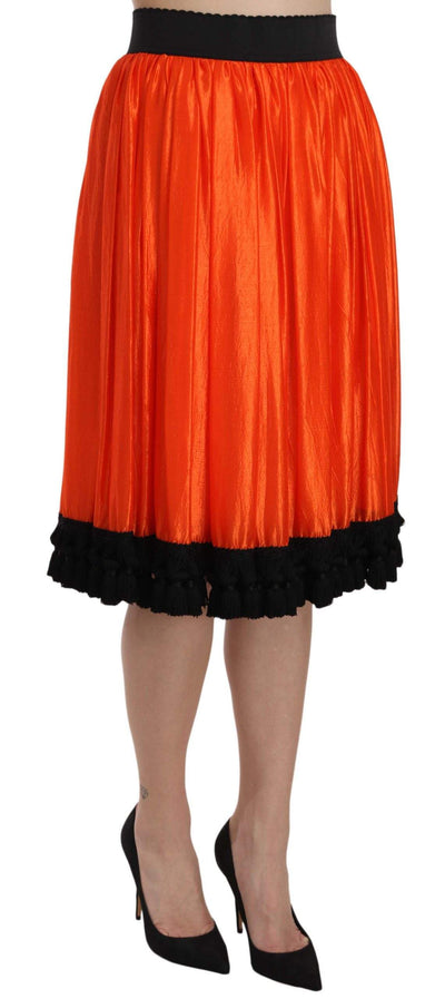 Dolce & Gabbana  Orange High Waist Knee Length Skirt #women, Black, Brand_Dolce & Gabbana, Catch, Dolce & Gabbana, feed-agegroup-adult, feed-color-black, feed-gender-female, feed-size-IT40|S, Gender_Women, IT40|S, Kogan, Skirts - Women - Clothing, Women - New Arrivals at SEYMAYKA