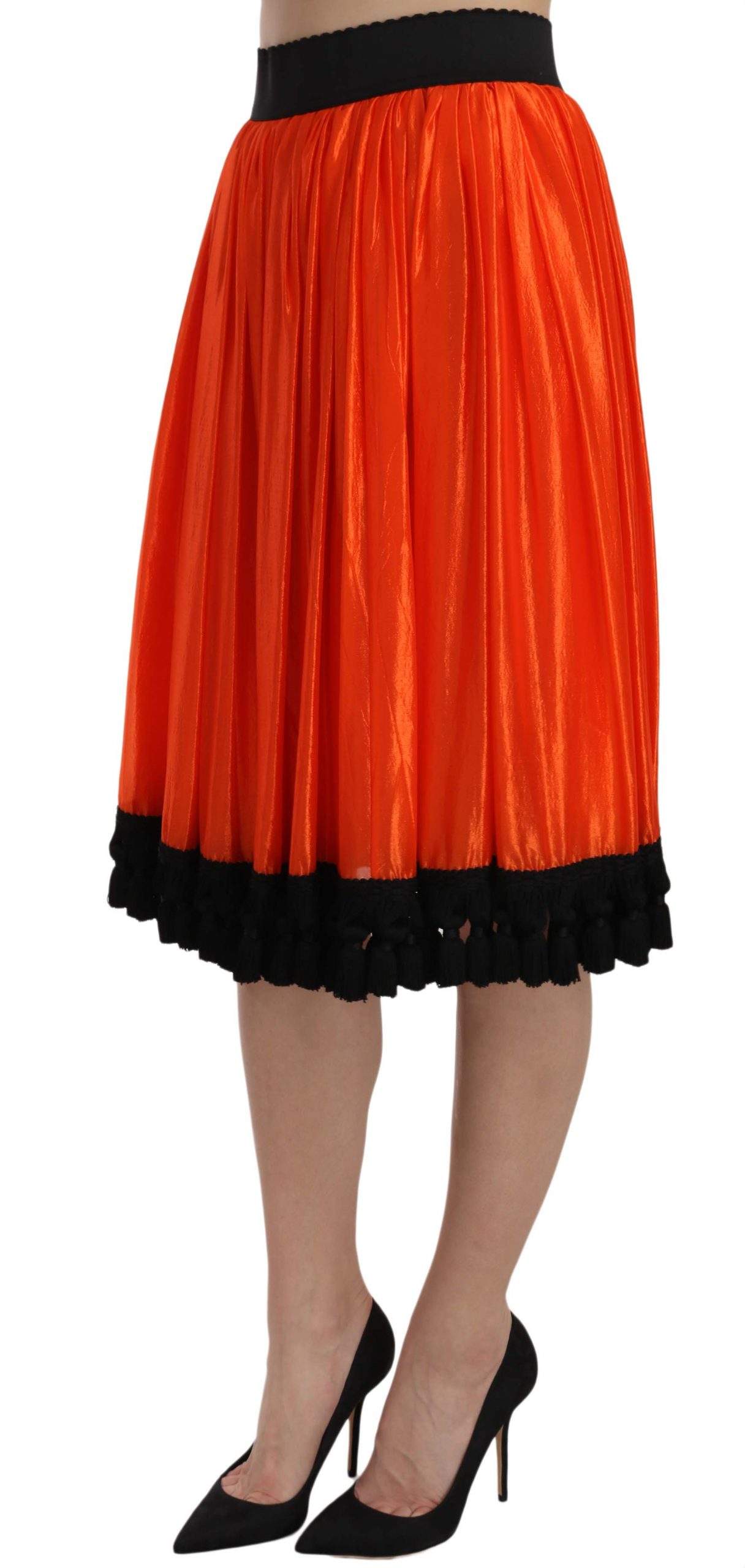 Dolce & Gabbana  Orange High Waist Knee Length Skirt #women, Black, Brand_Dolce & Gabbana, Catch, Dolce & Gabbana, feed-agegroup-adult, feed-color-black, feed-gender-female, feed-size-IT40|S, Gender_Women, IT40|S, Kogan, Skirts - Women - Clothing, Women - New Arrivals at SEYMAYKA