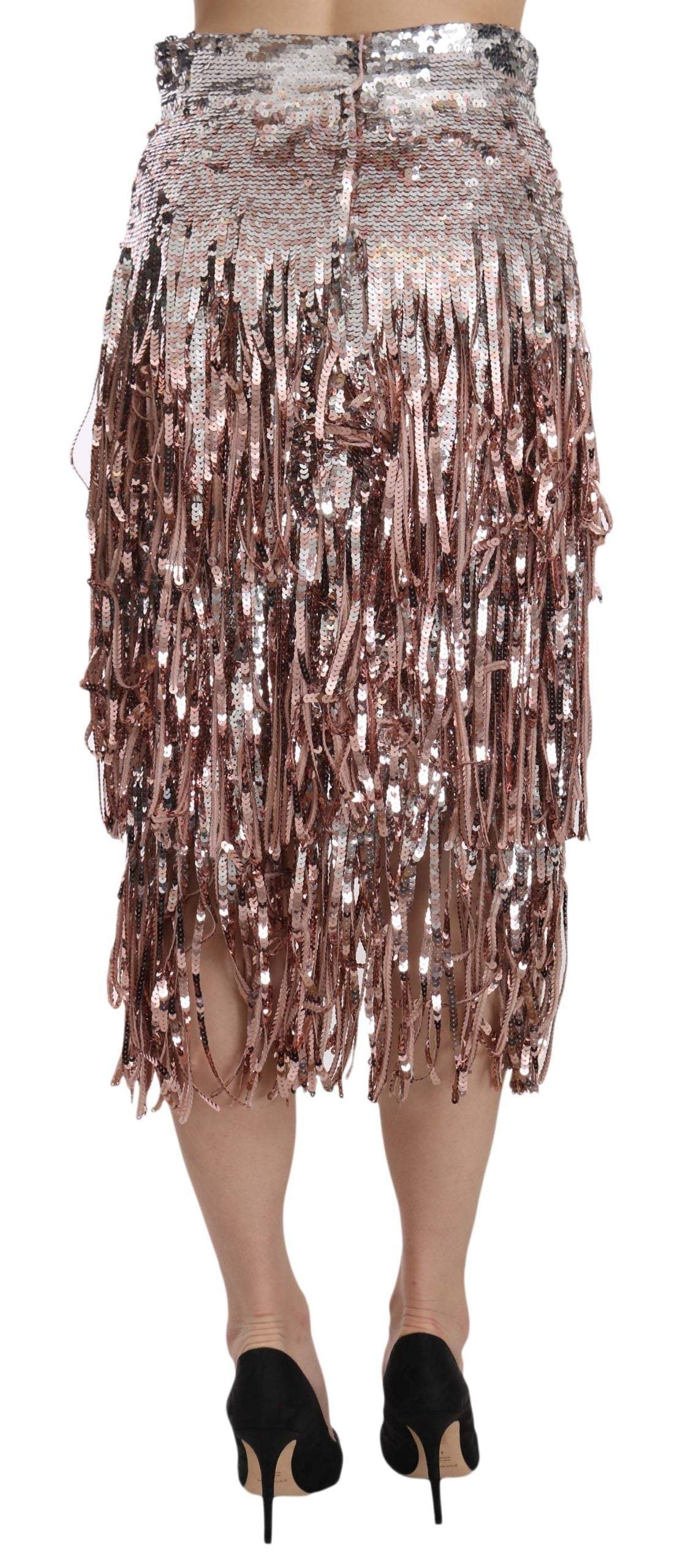 Dolce & Gabbana  Sequin Embellished Fringe Midi Pencil Skirt #women, Brand_Dolce & Gabbana, Catch, Dolce & Gabbana, feed-agegroup-adult, feed-color-silver, feed-gender-female, feed-size-IT36 | XS, feed-size-IT44|L, Gender_Women, IT36 | XS, IT44|L, Kogan, Silver, Skirts - Women - Clothing, Women - New Arrivals at SEYMAYKA