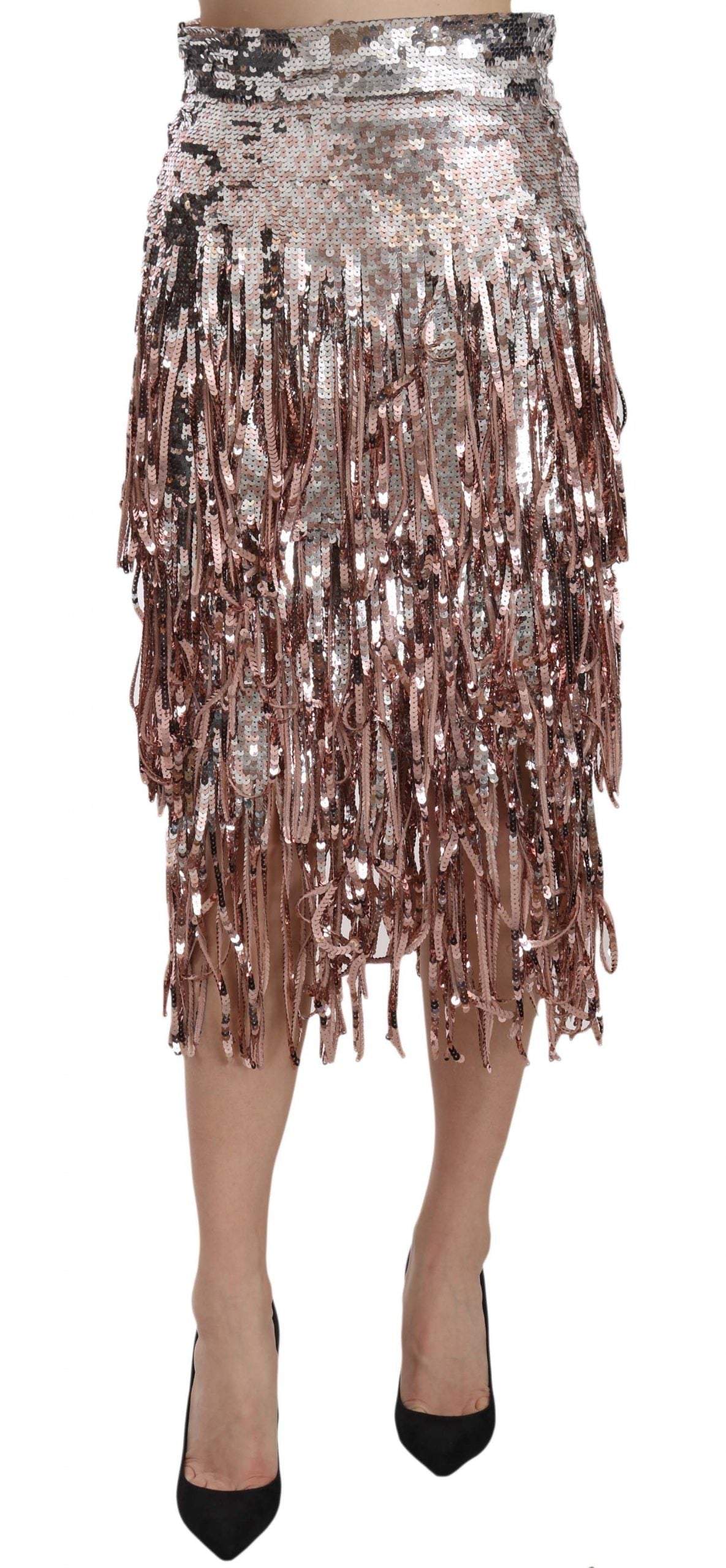 Dolce & Gabbana  Sequin Embellished Fringe Midi Pencil Skirt #women, Brand_Dolce & Gabbana, Catch, Dolce & Gabbana, feed-agegroup-adult, feed-color-silver, feed-gender-female, feed-size-IT36 | XS, feed-size-IT44|L, Gender_Women, IT36 | XS, IT44|L, Kogan, Silver, Skirts - Women - Clothing, Women - New Arrivals at SEYMAYKA