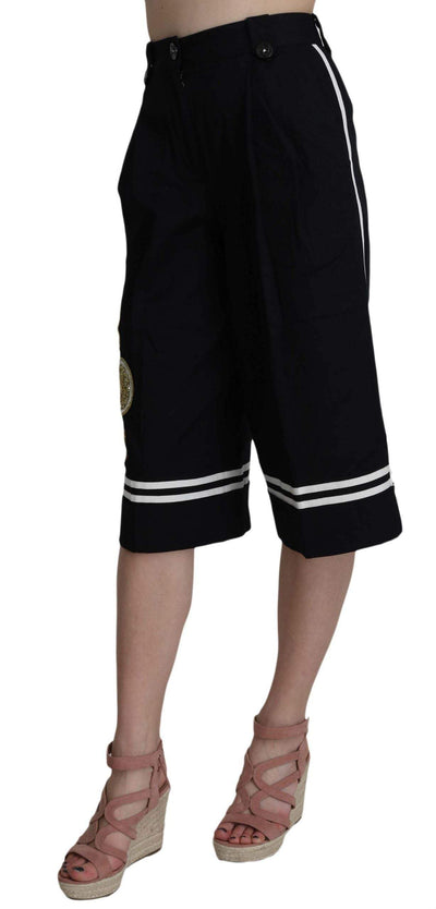 Dolce & Gabbana  Black Cotton Cropped Embellished Pants #women, Black, Brand_Dolce & Gabbana, Catch, Dolce & Gabbana, feed-agegroup-adult, feed-color-black, feed-gender-female, feed-size-IT36 | XS, feed-size-IT46|XL, Gender_Women, IT36 | XS, IT46|XL, Jeans & Pants - Women - Clothing, Kogan, Women - New Arrivals at SEYMAYKA
