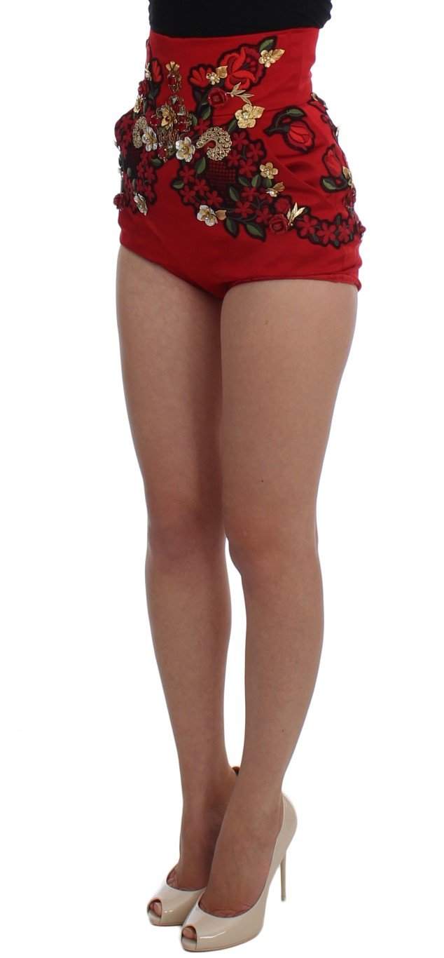 Dolce & Gabbana  Red Silk Crystal Roses Shorts #women, Brand_Dolce & Gabbana, Catch, Dolce & Gabbana, feed-agegroup-adult, feed-color-red, feed-gender-female, feed-size-IT40|S, Gender_Women, IT40|S, Kogan, Red, Shorts - Women - Clothing at SEYMAYKA