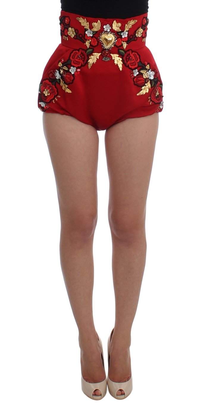 Dolce & Gabbana  Red Silk Crystal Roses Shorts #women, Brand_Dolce & Gabbana, Catch, Dolce & Gabbana, feed-agegroup-adult, feed-color-red, feed-gender-female, feed-size-IT36 | XS, feed-size-IT40|S, feed-size-IT44|L, Gender_Women, IT36 | XS, IT40|S, IT44|L, Kogan, Red, Shorts - Women - Clothing at SEYMAYKA