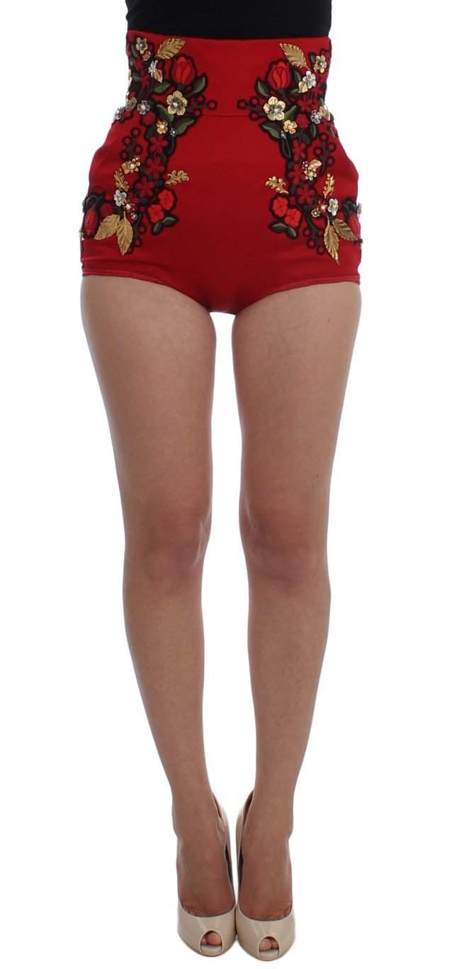Dolce & Gabbana  Red Silk Pearls Roses Shorts #women, Brand_Dolce & Gabbana, Catch, Dolce & Gabbana, feed-agegroup-adult, feed-color-red, feed-gender-female, feed-size-IT40|S, Gender_Women, IT40|S, Kogan, Red, Shorts - Women - Clothing at SEYMAYKA