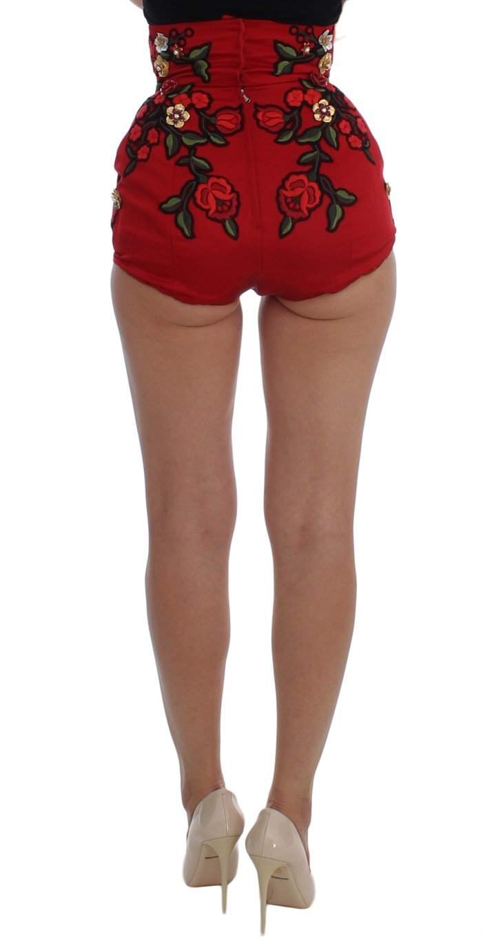 Dolce & Gabbana  Red Silk Roses Sicily Shorts #women, Brand_Dolce & Gabbana, Catch, Dolce & Gabbana, feed-agegroup-adult, feed-color-red, feed-gender-female, feed-size-IT40|S, Gender_Women, IT40|S, Kogan, Red, Shorts - Women - Clothing at SEYMAYKA