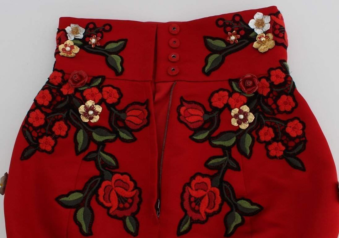 Dolce & Gabbana  Red Silk Roses Sicily Shorts #women, Brand_Dolce & Gabbana, Catch, Dolce & Gabbana, feed-agegroup-adult, feed-color-red, feed-gender-female, feed-size-IT40|S, Gender_Women, IT40|S, Kogan, Red, Shorts - Women - Clothing at SEYMAYKA