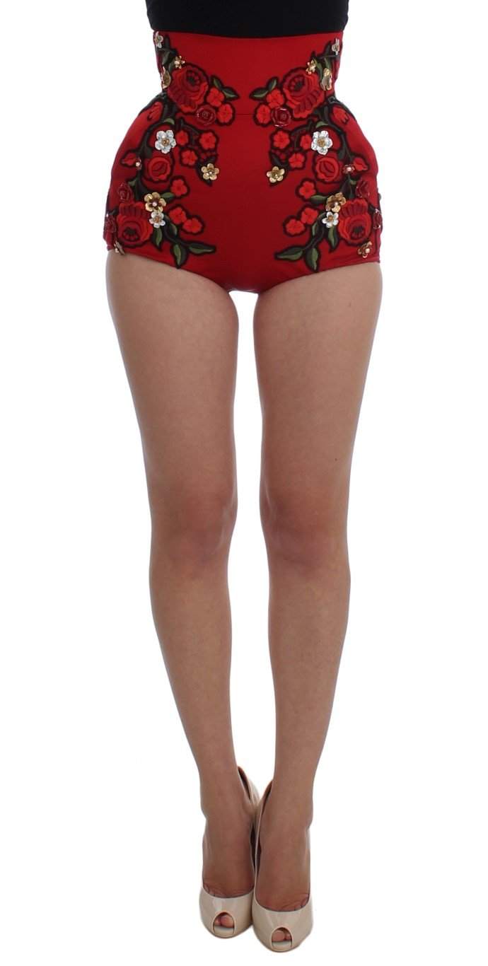 Dolce & Gabbana  Red Silk Roses Sicily Shorts #women, Brand_Dolce & Gabbana, Catch, Dolce & Gabbana, feed-agegroup-adult, feed-color-red, feed-gender-female, feed-size-IT40|S, Gender_Women, IT40|S, Kogan, Red, Shorts - Women - Clothing at SEYMAYKA