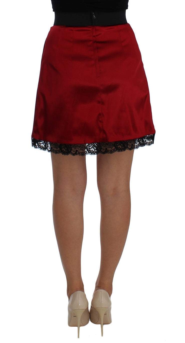 Dolce & Gabbana Red Black Lace A-Line Above Knee Skirt Dolce & Gabbana, feed-agegroup-adult, feed-color-Red, feed-gender-female, IT46|XL, Red, Skirts - Women - Clothing at SEYMAYKA