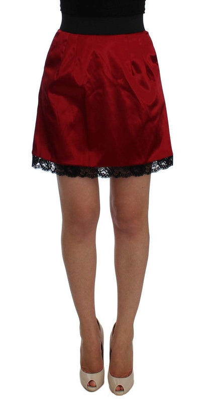 Dolce & Gabbana Red Black Lace A-Line Above Knee Skirt Dolce & Gabbana, feed-agegroup-adult, feed-color-Red, feed-gender-female, IT46|XL, Red, Skirts - Women - Clothing at SEYMAYKA