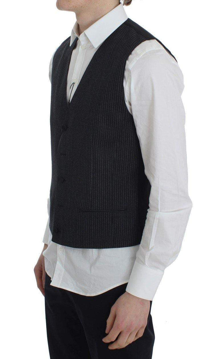 Dolce & Gabbana  Gray Striped Formal Vest #men, Brand_Dolce & Gabbana, Catch, Dolce & Gabbana, feed-agegroup-adult, feed-color-gray, feed-gender-male, feed-size-IT50 | L, Gender_Men, Gray, IT50 | L, Kogan, Men - New Arrivals, Vests - Men - Clothing at SEYMAYKA
