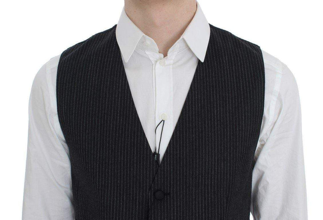 Dolce & Gabbana  Gray Striped Formal Vest #men, Brand_Dolce & Gabbana, Catch, Dolce & Gabbana, feed-agegroup-adult, feed-color-gray, feed-gender-male, feed-size-IT50 | L, Gender_Men, Gray, IT50 | L, Kogan, Men - New Arrivals, Vests - Men - Clothing at SEYMAYKA