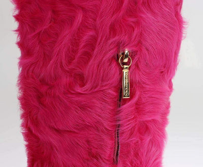 Dolce & Gabbana  Pink Lamb Fur Leather Flat Boots #women, Boots - Women - Shoes, Brand_Dolce & Gabbana, Catch, Dolce & Gabbana, EU38/US7.5, feed-agegroup-adult, feed-color-pink, feed-gender-female, feed-size-US7.5, Gender_Women, Kogan, Pink at SEYMAYKA