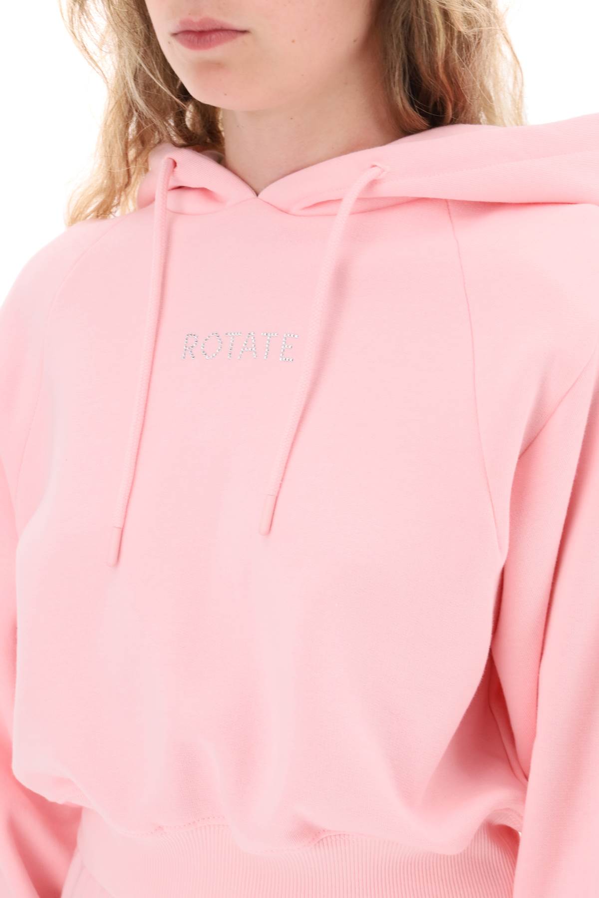 Rotate cropped hoodie with rhinestone-studded logo-3