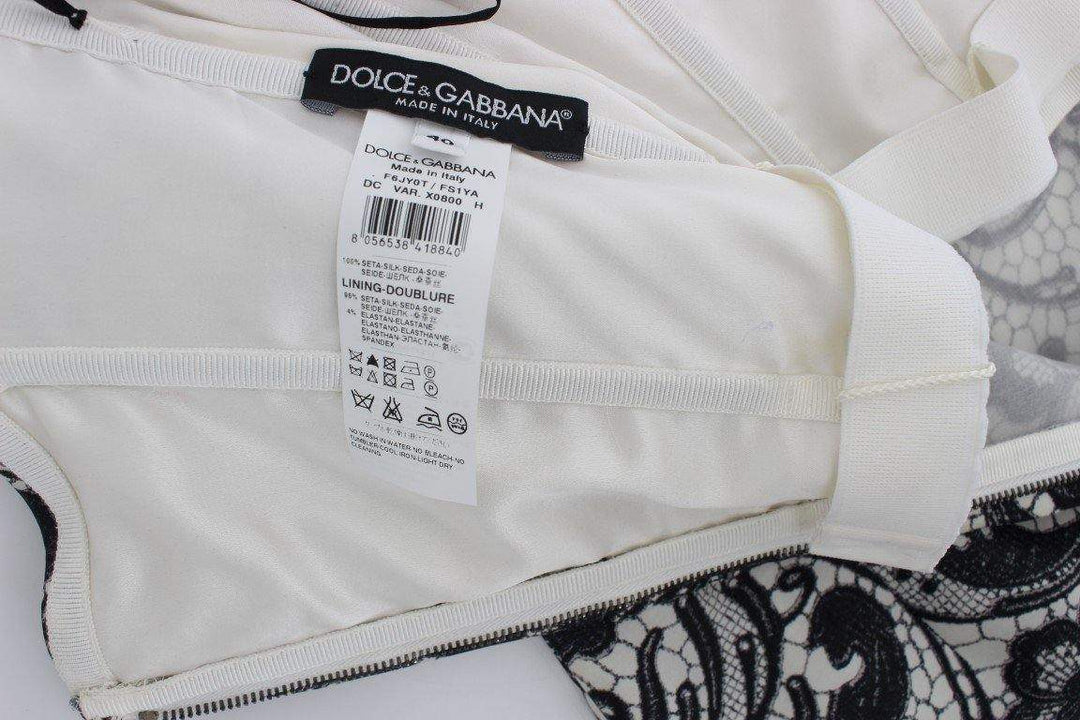 Dolce & Gabbana  White Floral Lace Silk Corset Maxi Dress #women, Black/White, Brand_Dolce & Gabbana, Catch, Clothing_Dress, Dolce & Gabbana, Dresses - Women - Clothing, feed-agegroup-adult, feed-color-black, feed-color-white, feed-gender-female, feed-size-IT40|S, Gender_Women, IT40|S, Kogan at SEYMAYKA