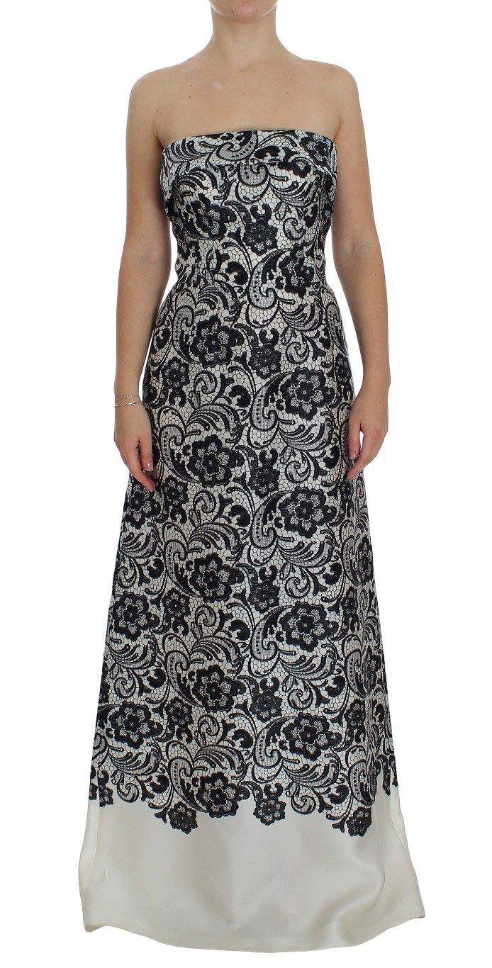 Dolce & Gabbana  White Floral Lace Silk Corset Maxi Dress #women, Black/White, Brand_Dolce & Gabbana, Catch, Clothing_Dress, Dolce & Gabbana, Dresses - Women - Clothing, feed-agegroup-adult, feed-color-black, feed-color-white, feed-gender-female, feed-size-IT40|S, Gender_Women, IT40|S, Kogan at SEYMAYKA