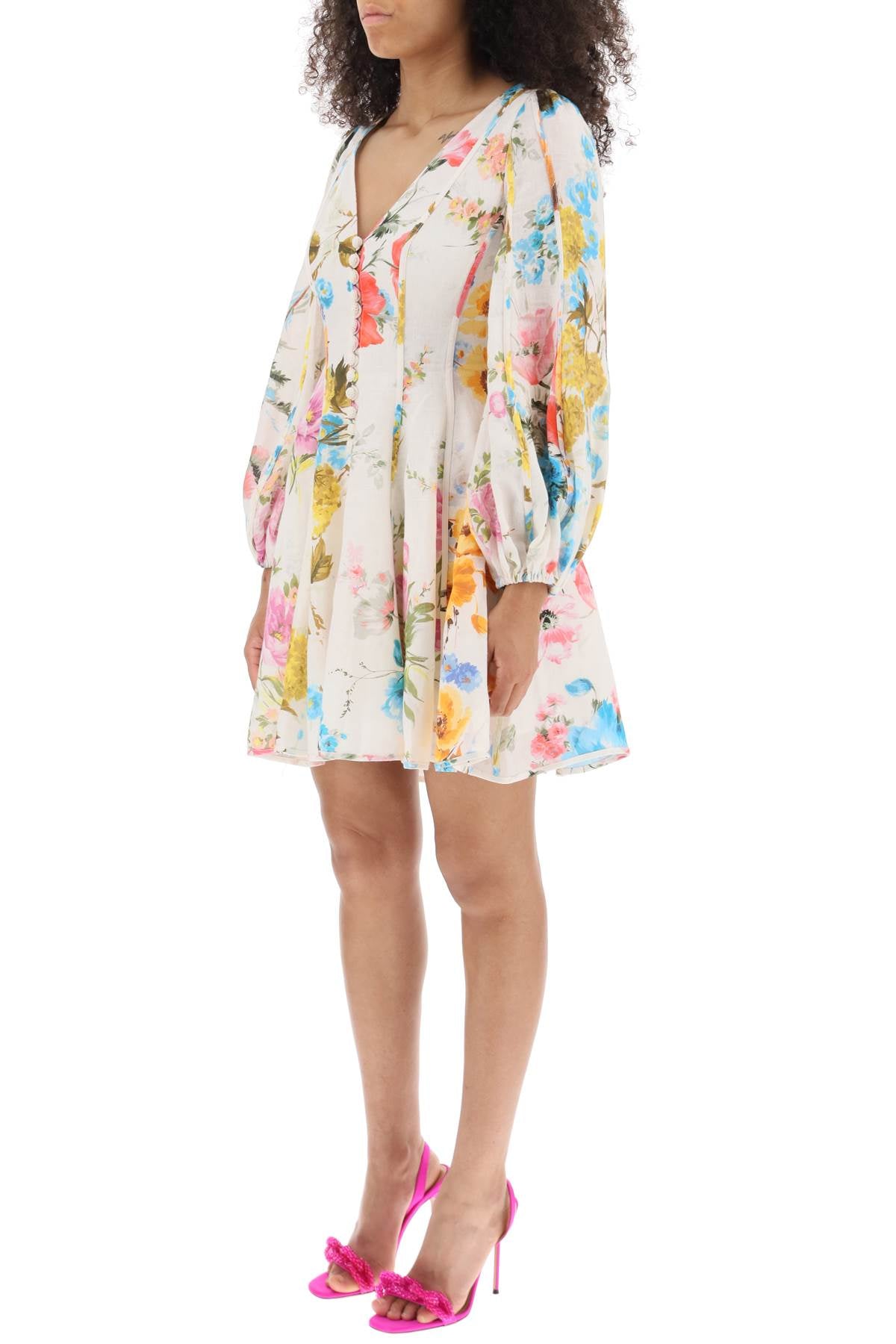 Zimmermann 'halcyon' mini dress in linen with floral motif-3