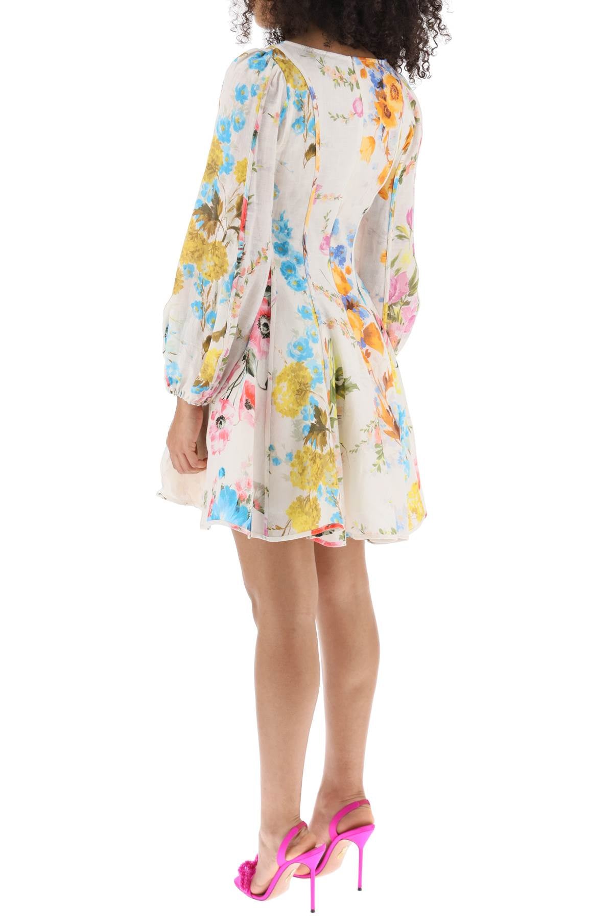 Zimmermann 'halcyon' mini dress in linen with floral motif-2