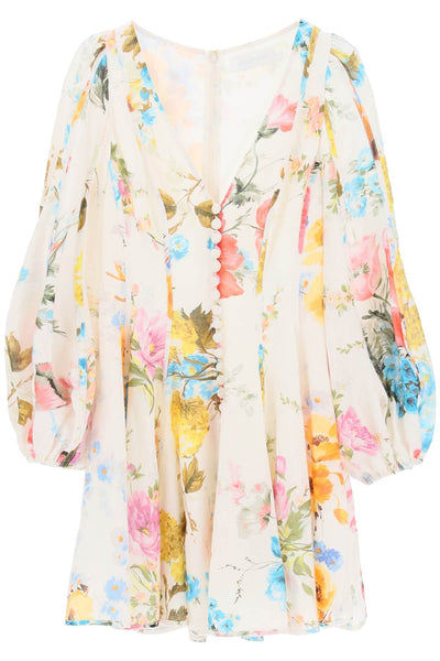 Zimmermann 'halcyon' mini dress in linen with floral motif-0