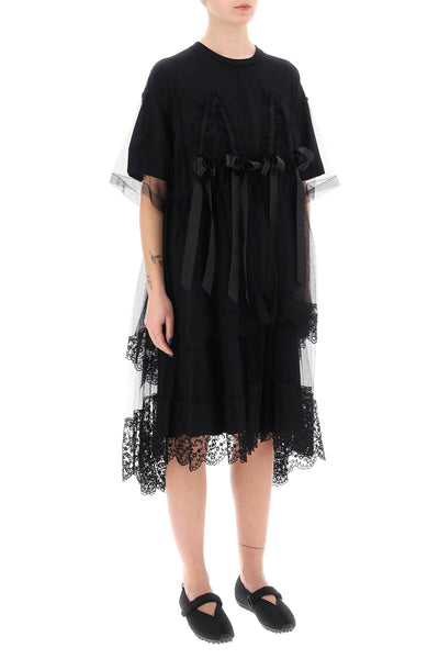 Simone rocha midi dress in mesh with lace and bows-1