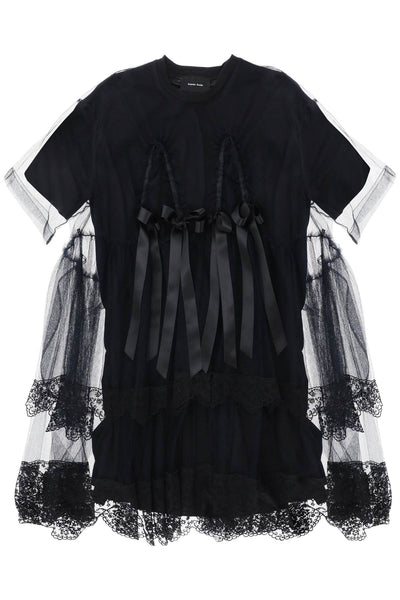 Simone rocha midi dress in mesh with lace and bows-0
