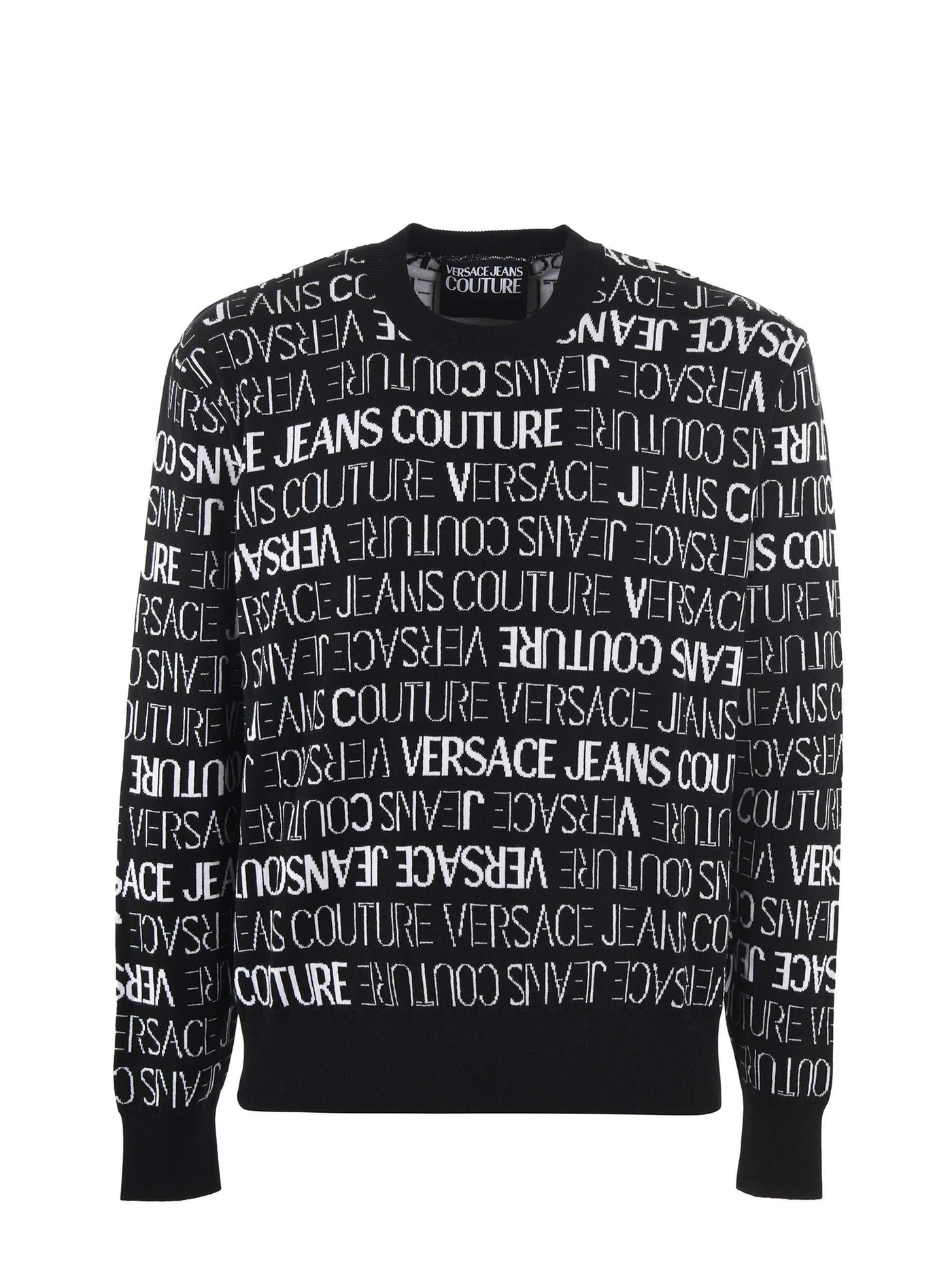 Versace Jeans Black and White Cotton Logo Details Sweater #men, Black/White, feed-1, L, M, Men - New Arrivals, S, Sweaters - Men - Clothing, Versace Jeans, XL, XXL at SEYMAYKA