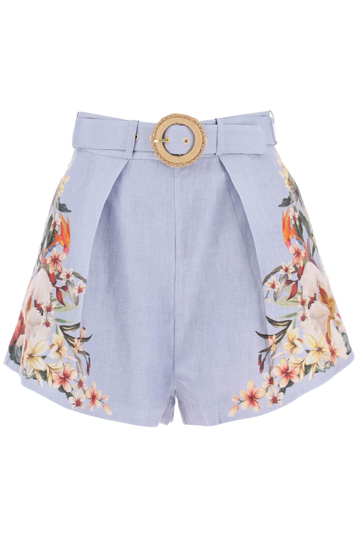 Zimmermann lexi tuck linen shorts with floral motif-0